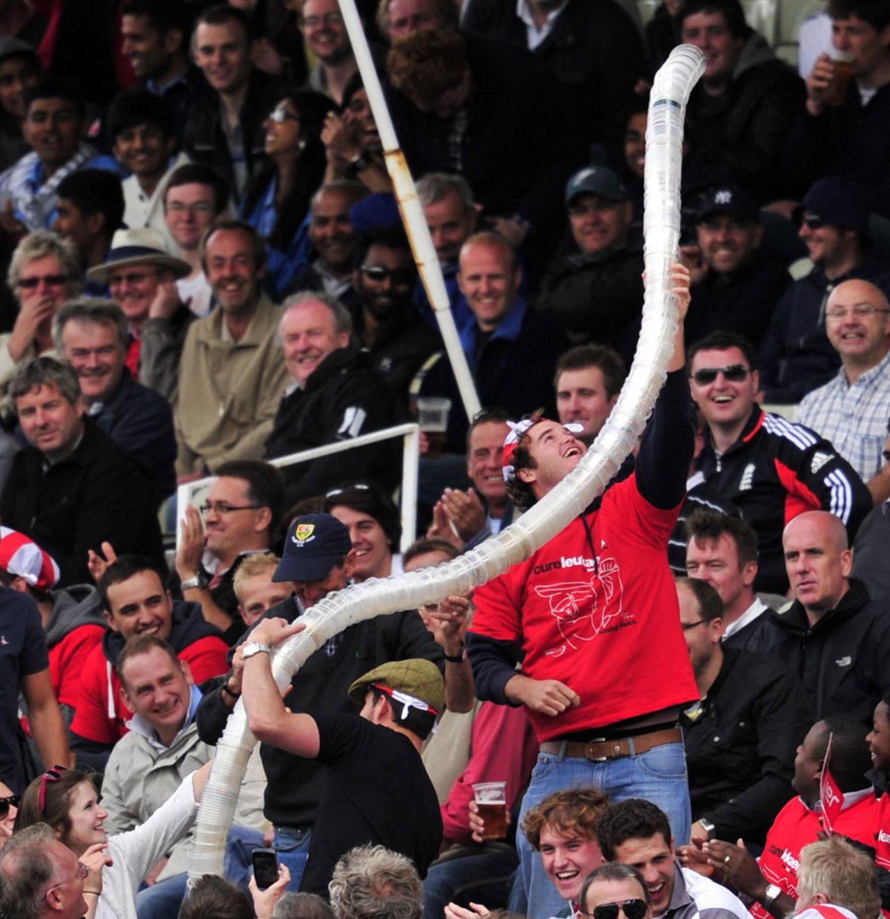 The crowd of Edgbaston entertains itself with a beer snake, England v India, 3rd npower Test, Edgbaston, 1st day, August 10, 2011