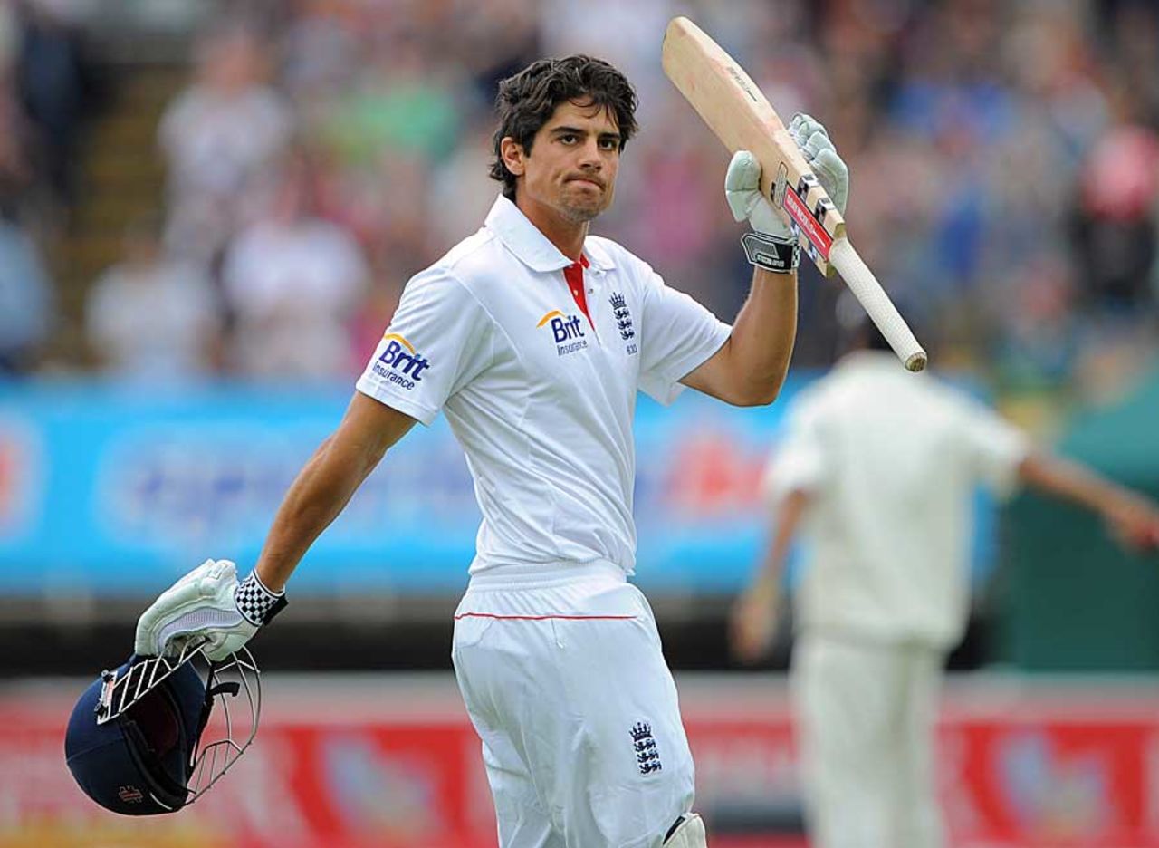 Alastair Cook reached his double-ton as England piled on the lead, reaching his double-century in the first session, England v India, 3rd npower Test, Edgbaston, 3rd day, August 12, 2011