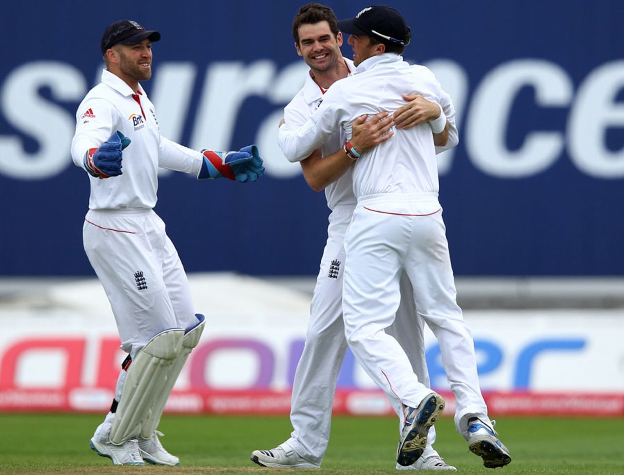 James Anderson is congratulated on removing Gautam Gambhir, England v India, 3rd Test, Edgbaston, 4th day, August 13, 2011