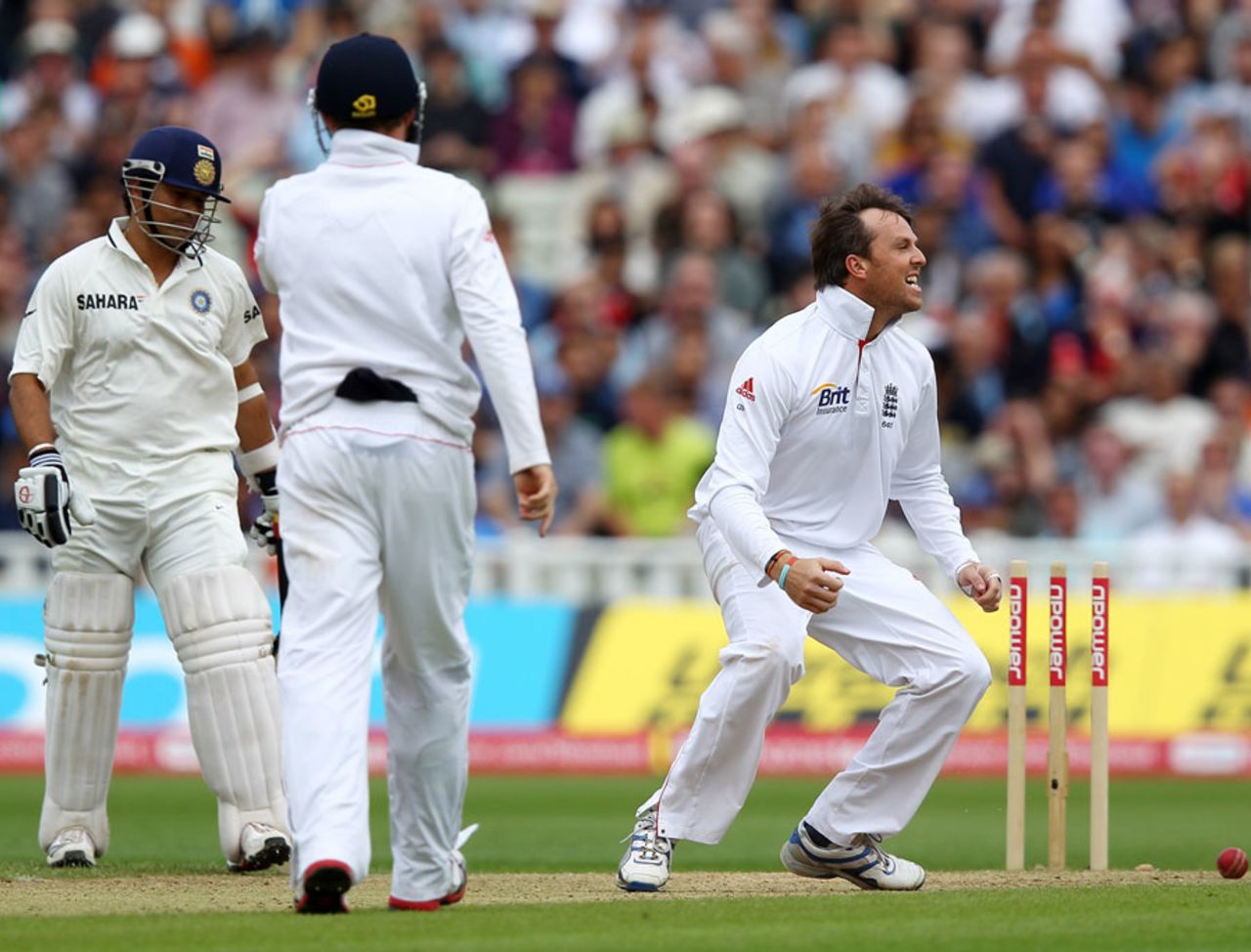 Graeme Swann appeals for Sachin Tendulkar's run-out, England v India, 3rd Test, Edgbaston, 4th day, August 13, 2011