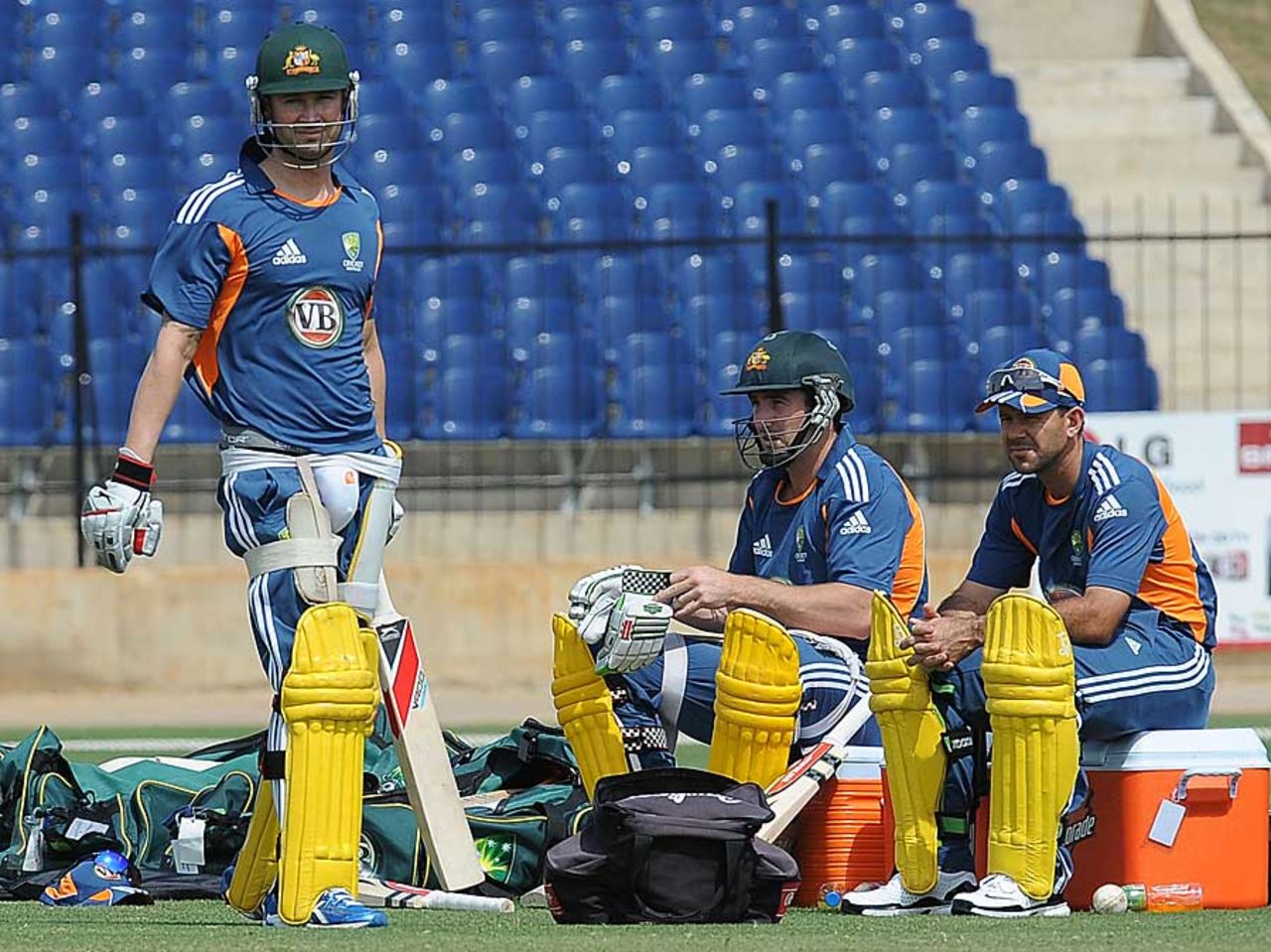 Michael Clarke, Shaun Marsh and Ricky Ponting wait for their turn at ...