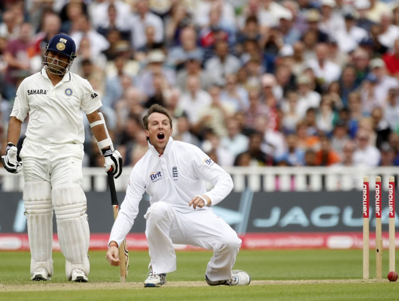 Sachin Tendulkar grimaces after Graeme Swann runs him out, England v India, 3rd Test, Edgbaston, 4th day, August 13, 2011