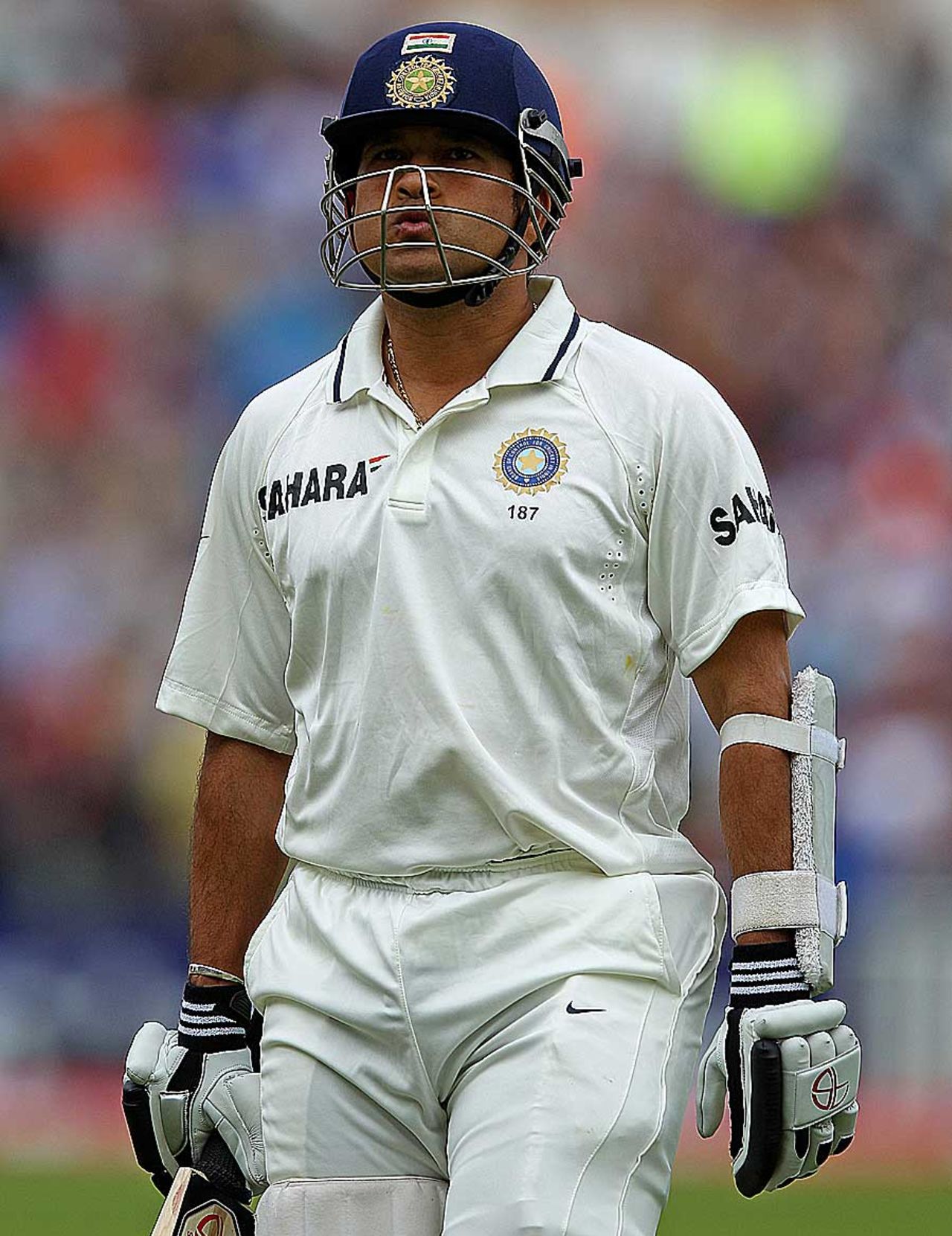 Sachin Tendulkar walks back after being run out, England v India, 3rd Test, Edgbaston, 4th day, August 13, 2011