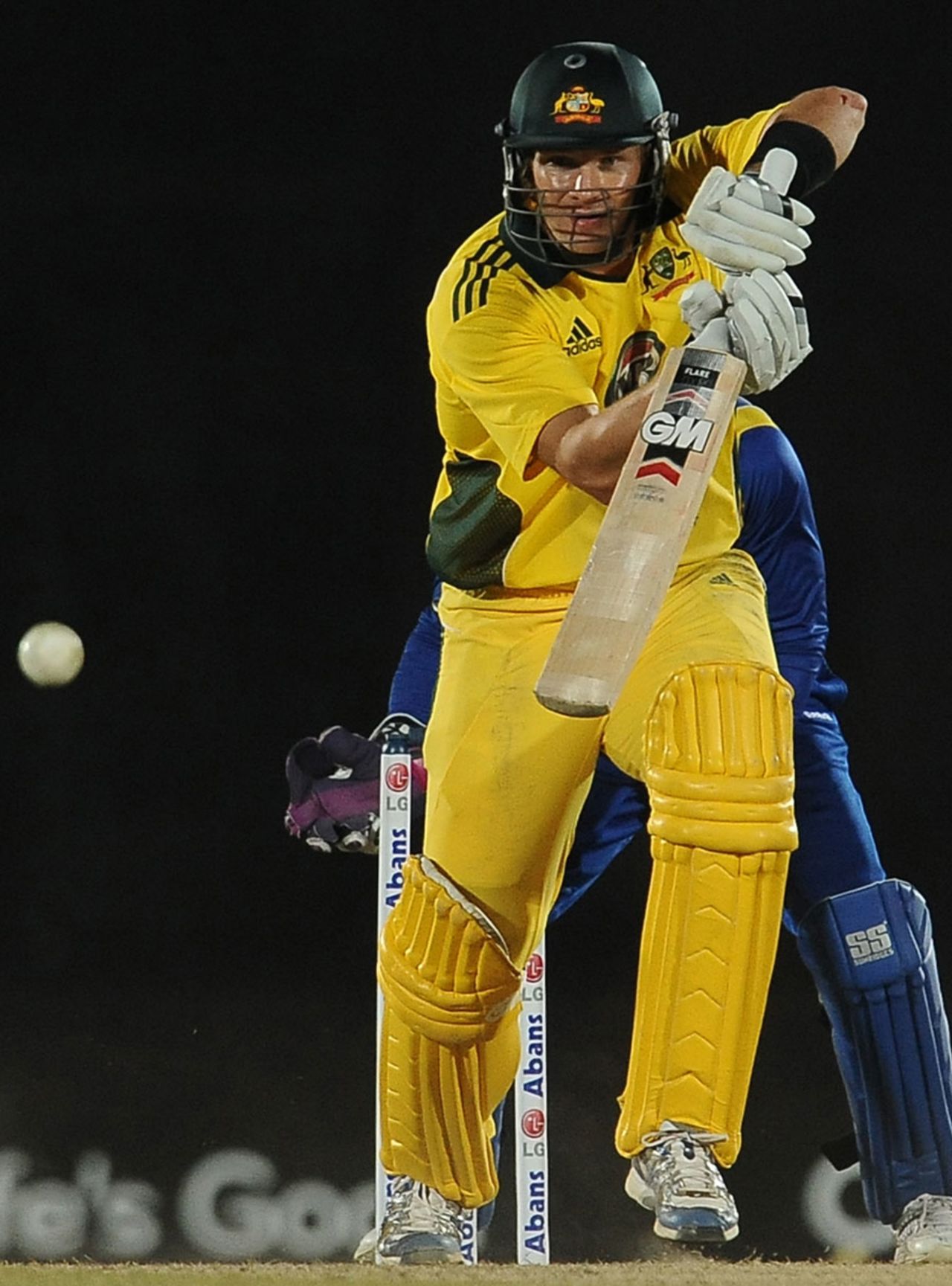 Shane Watson plays with a straight bat, Sri Lanka v Australia, 2nd ODI, Hambantota, August 14, 2011