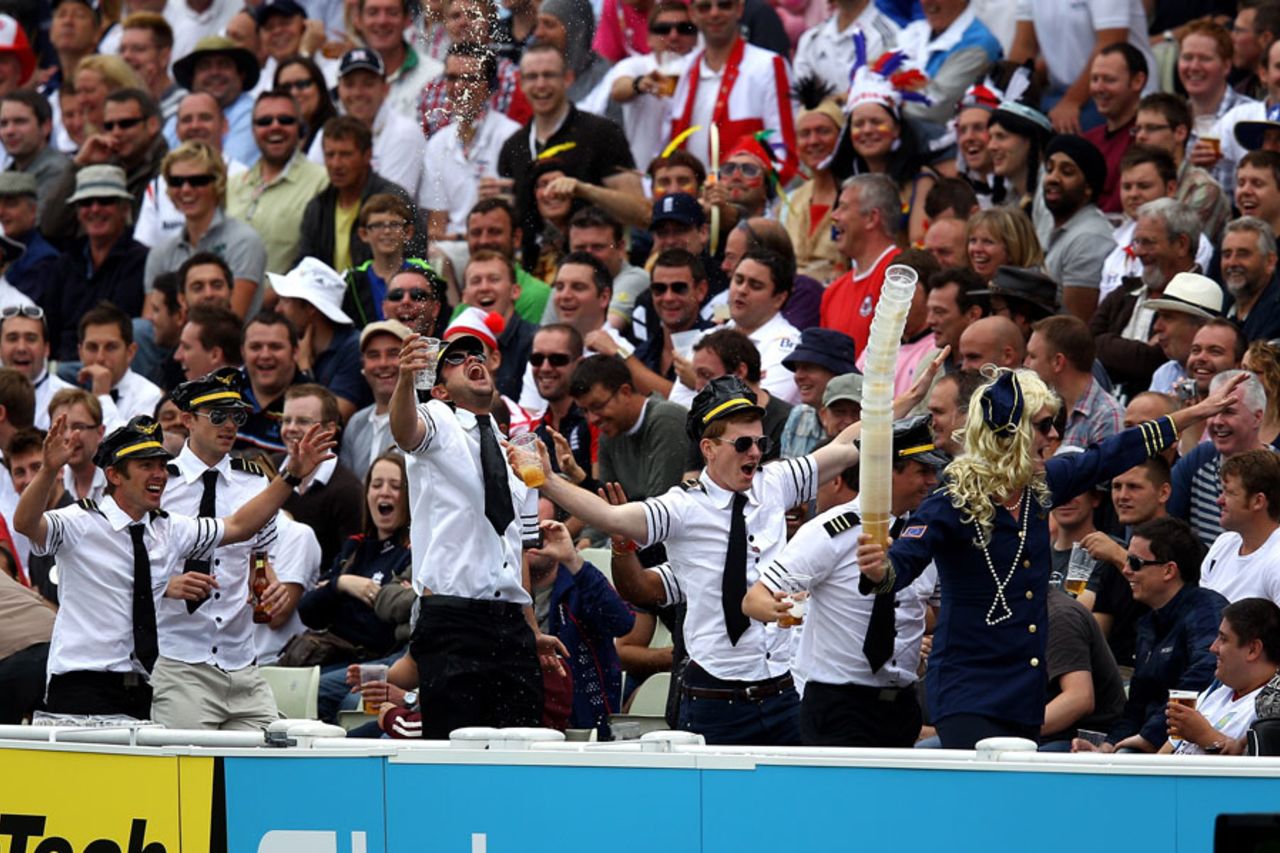Fans dressed as flight crew watch England beat India, England v India, 3rd Test, Edgbaston, 4th day, August 13, 2011