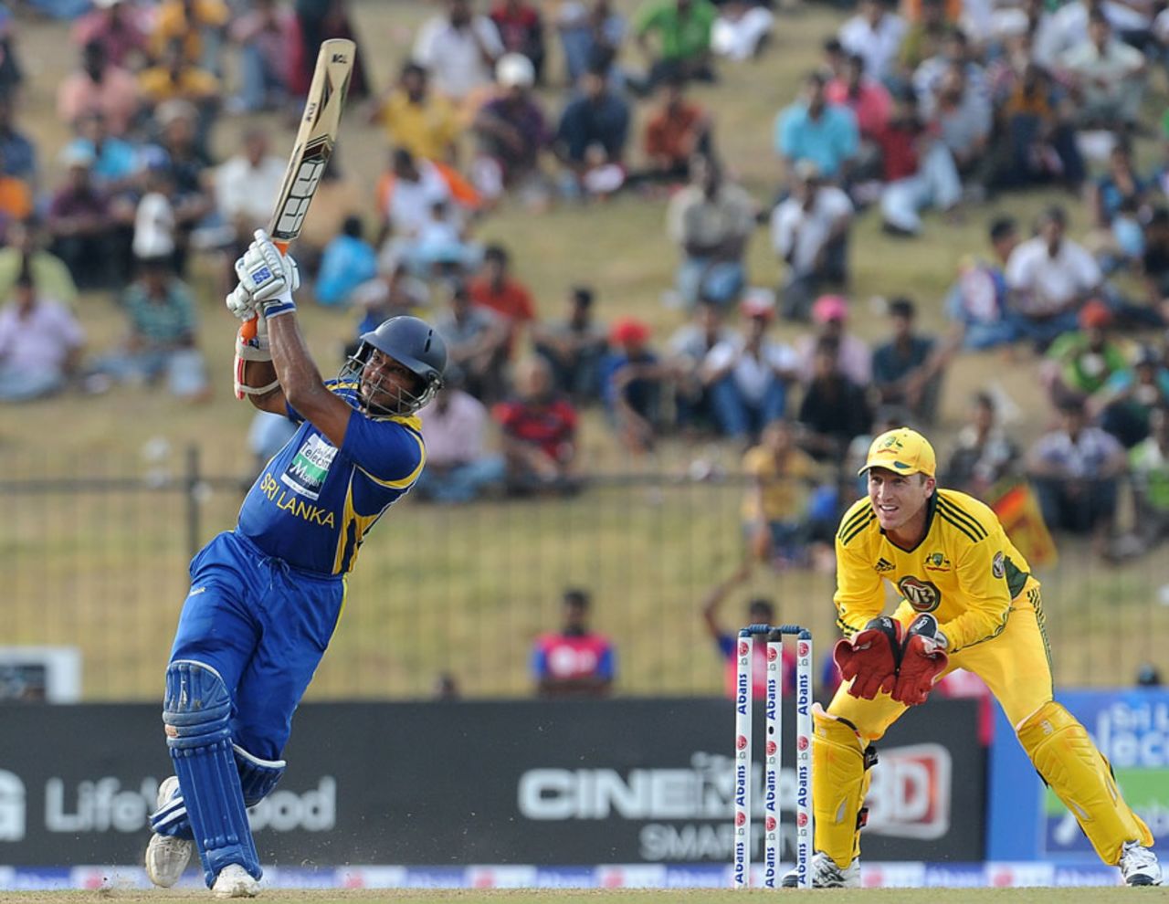 Kumar Sangakkara plays an aggressive shot, Sri Lanka v Australia, 3rd ODI, Hambantota, August 16, 2011