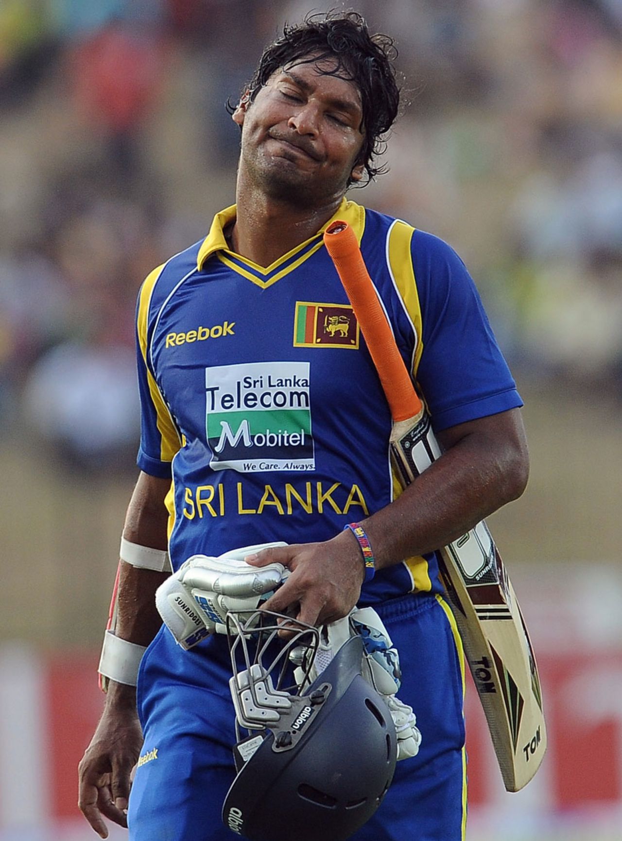 Kumar Sangakkara is disappointed after being dismissed for 49, Sri Lanka v Australia, 3rd ODI, Hambantota, August 16, 2011