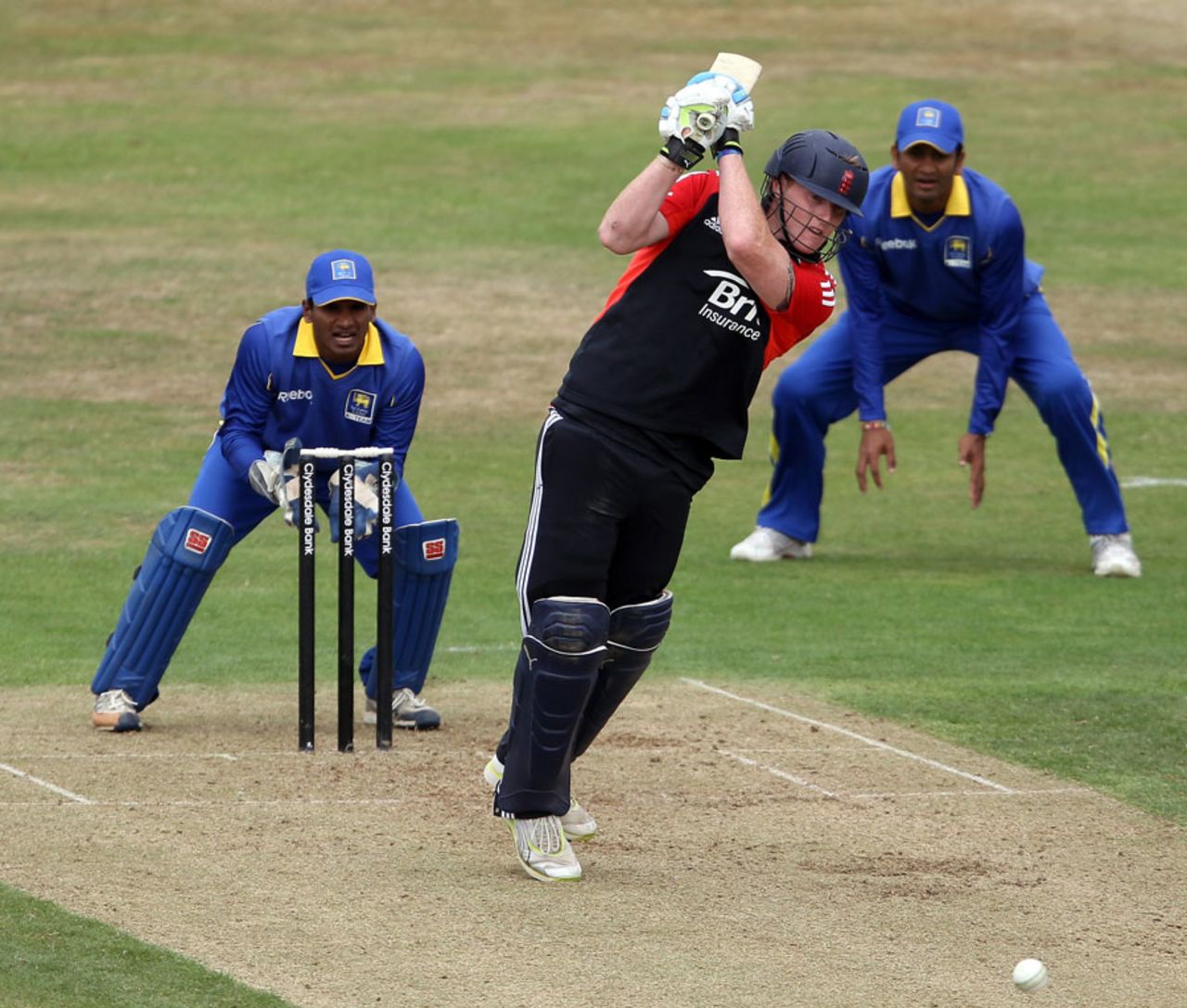 Ben Stokes hits down the ground, England Lions v Sri Lanka A, 3rd unofficial ODI, Northampton, August 16, 2011