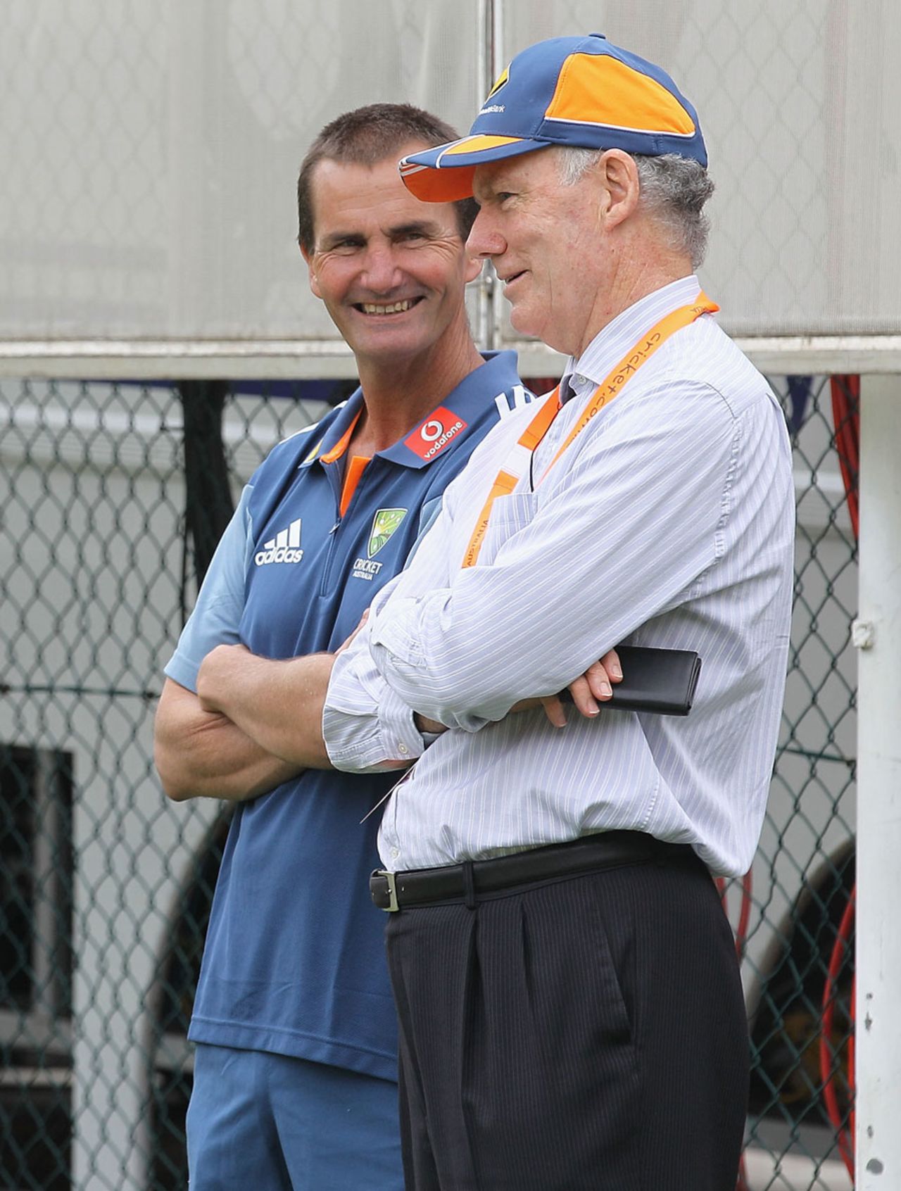 Andrew Hilditch and Greg Chappell at Australia's net session, Brisbane, November 24, 2010