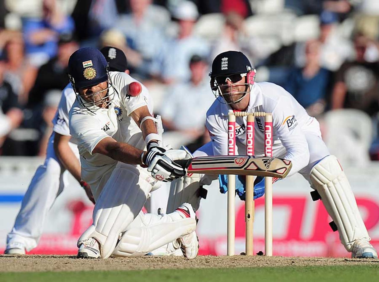 Sachin Tendulkar was caught after he gloved one while sweeping, England v India, 4th Test, The Oval, 3rd day, August 20, 2011