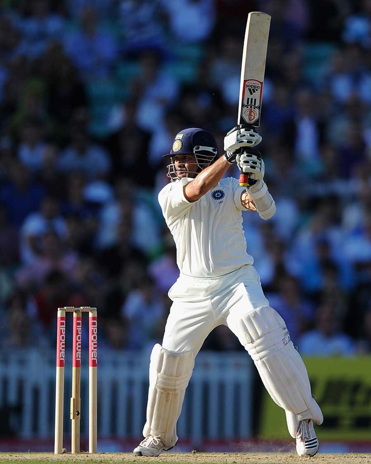 Sachin Tendulkar flays one through the off side, England v India, 4th Test, The Oval, 3rd day, August 20, 2011