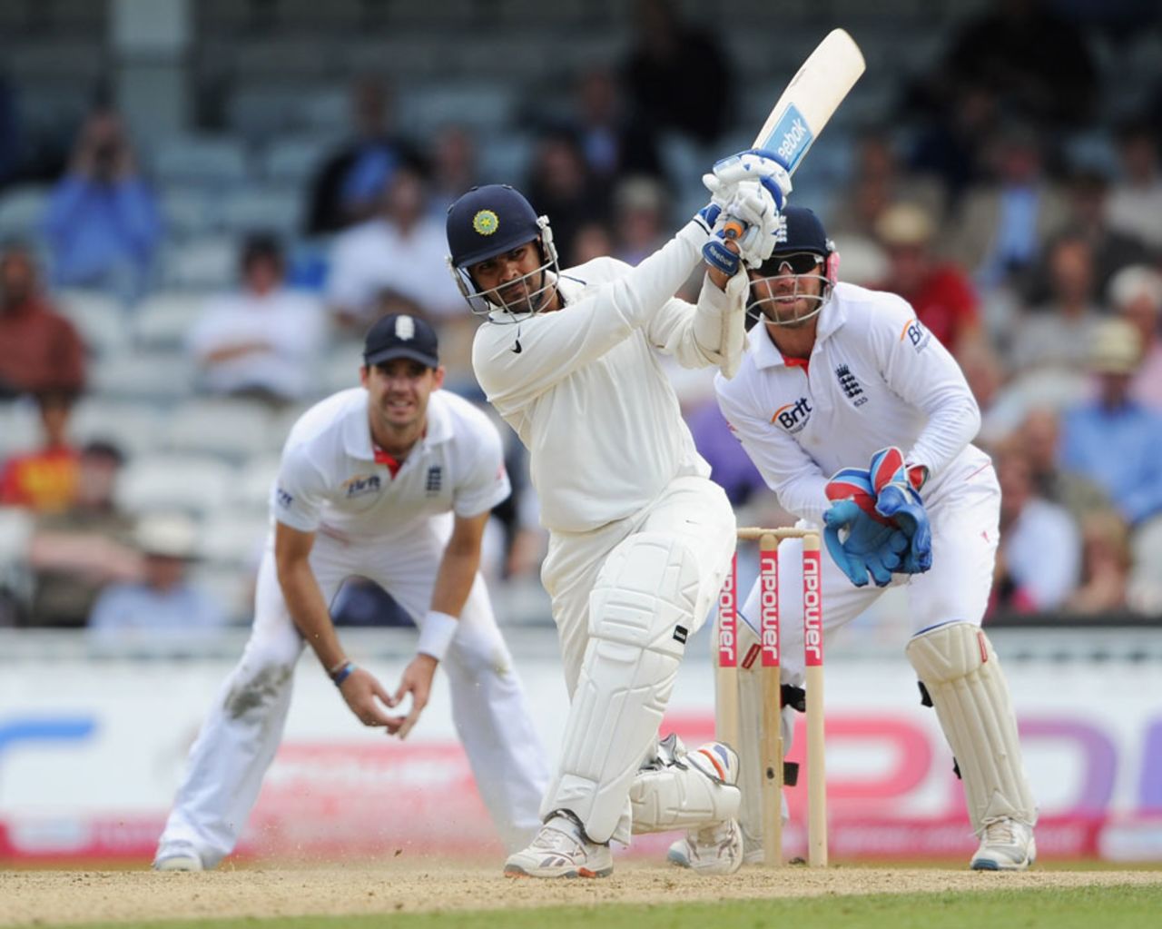 RP Singh swings away through the leg side, England v India, 4th Test, The Oval, 4th day, August 21, 2011