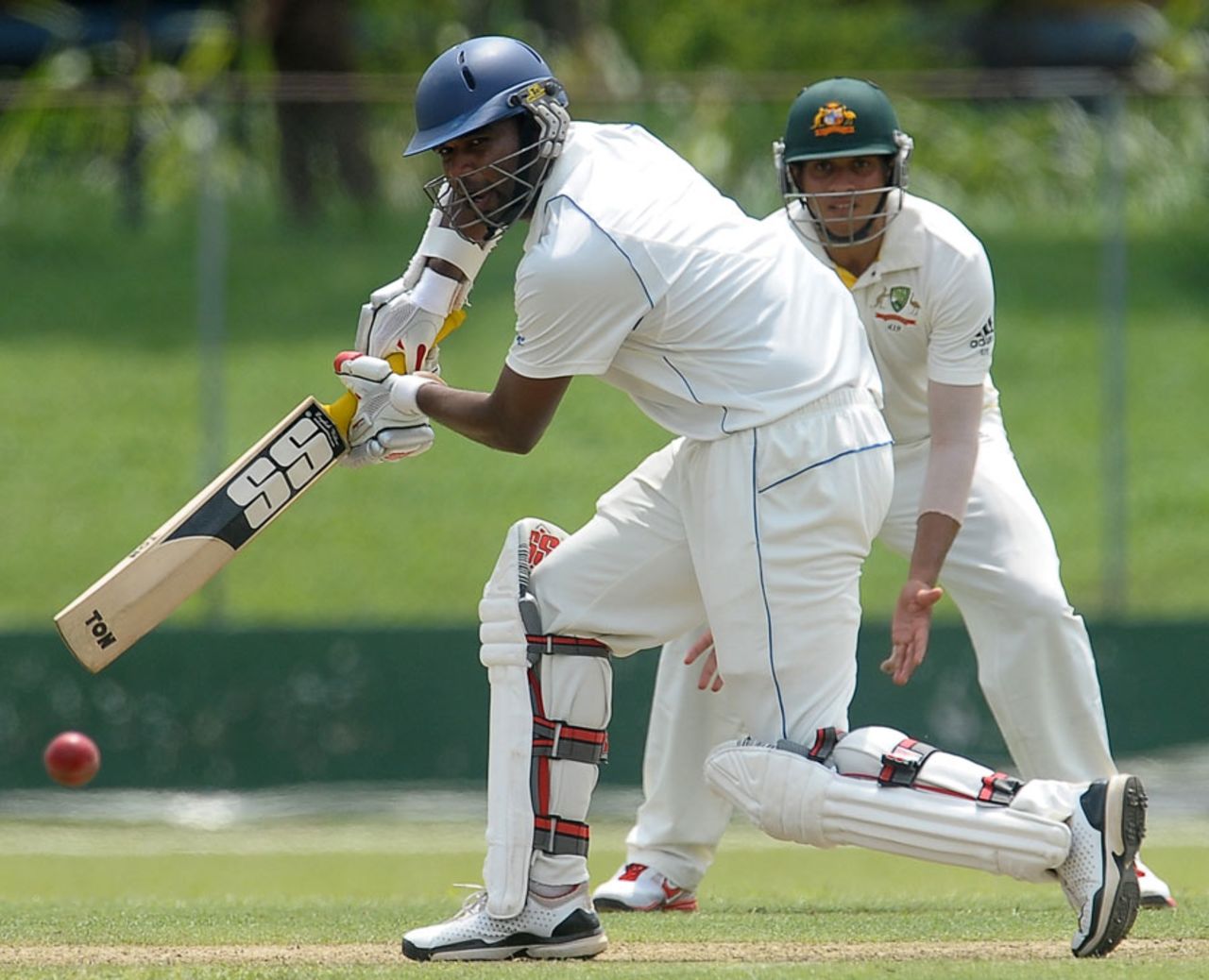 Tharanga Paranavitana pushes one to the off side, Sri Lanka Board XI v Australians, Colombo, 1st day, August 25, 2011 