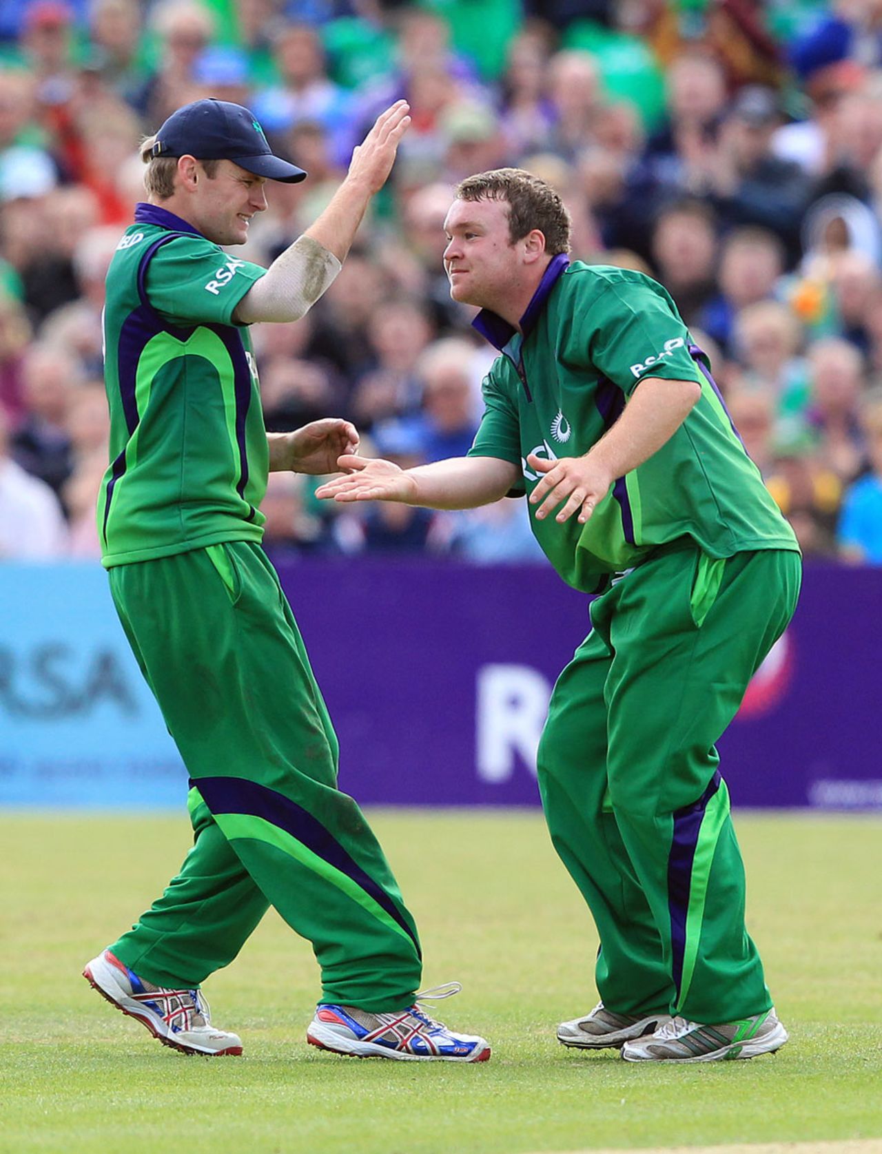 Paul Stirling celebrates the dismissal of the debutant Ben Stokes, Ireland v England, only ODI, Clontarf, August 25, 2011