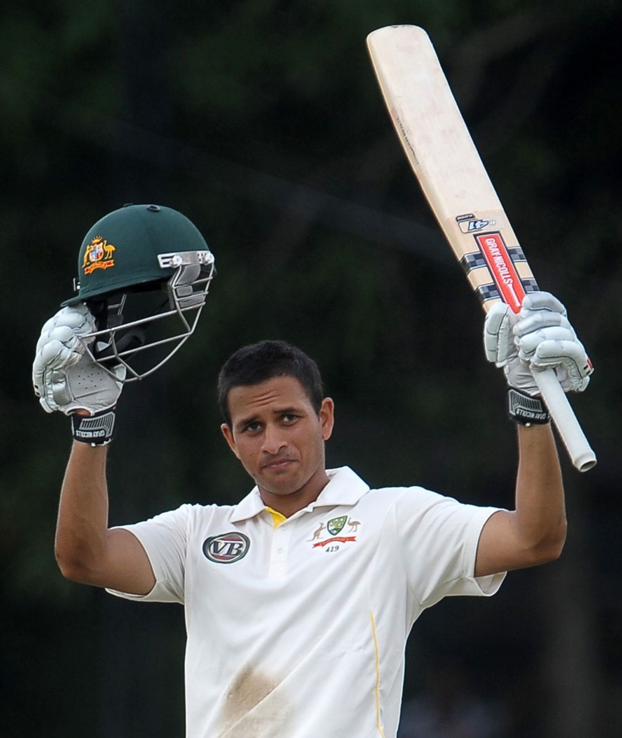Usman Khawaja celebrates his century, Sri Lanka Board XI v Australians, Colombo, 2nd day, August 26, 2011