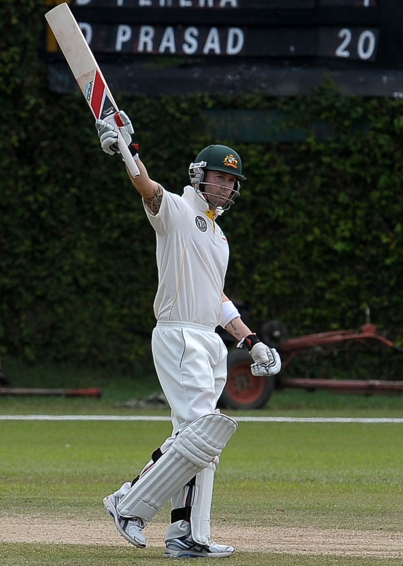 Michael Clarke celebrates his century, Sri Lanka Board XI v Australians, Colombo, 3rd day, August 27, 2011