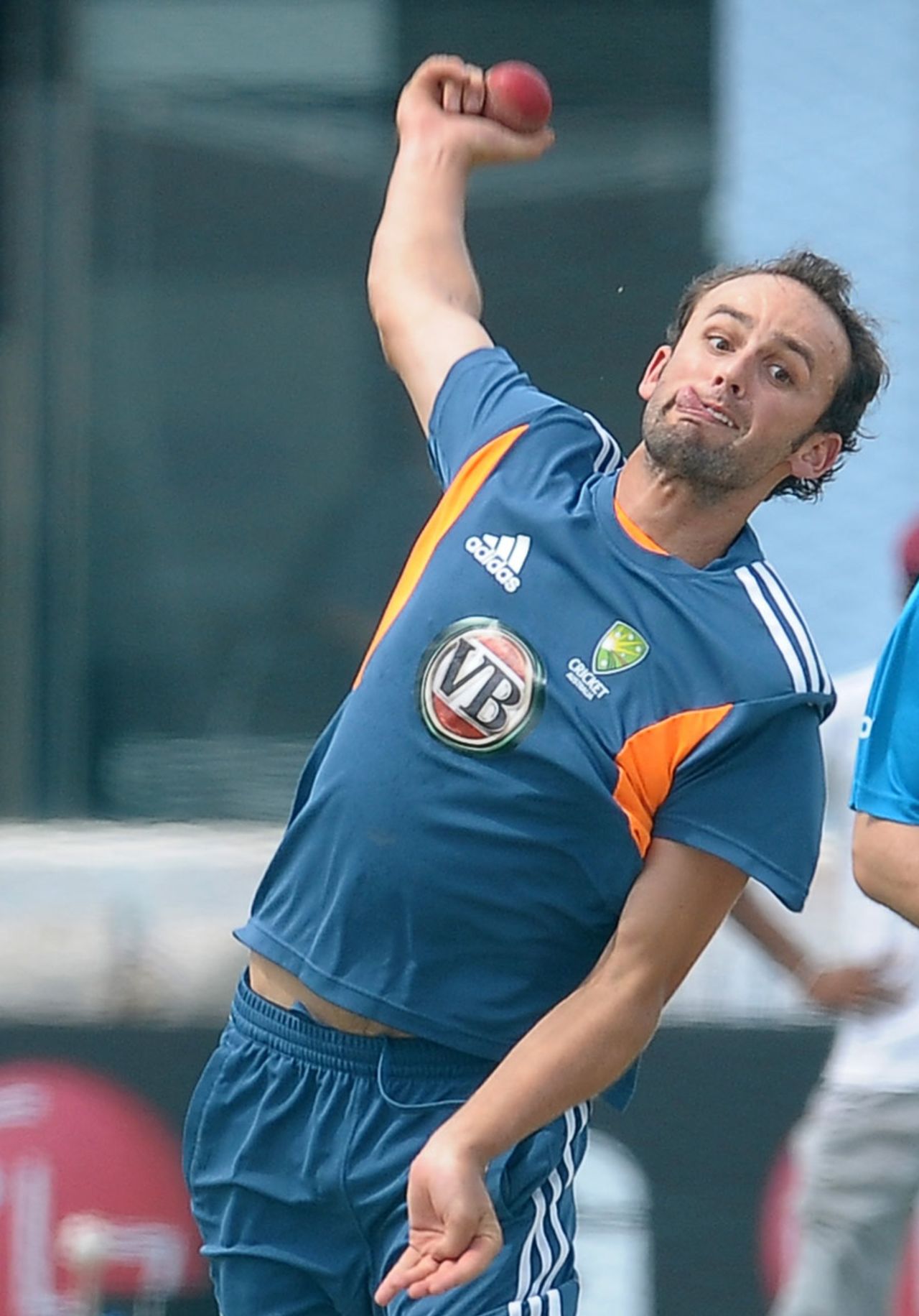 Nathan Lyon delivers the ball during practice, Galle, August 30, 2011