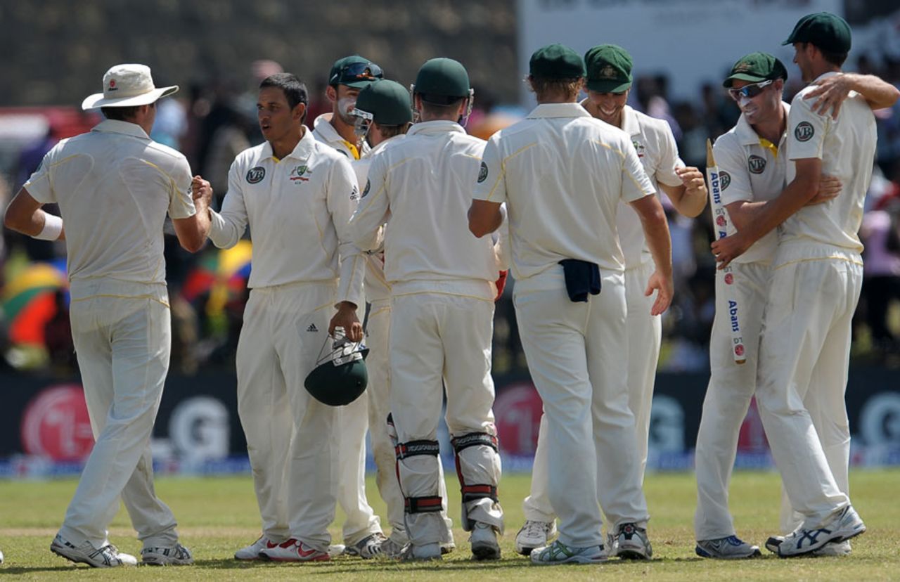 Australia celebrate their 125-run win, Sri Lanka v Australia, 1st Test, Galle, 4th day, September 3, 2011