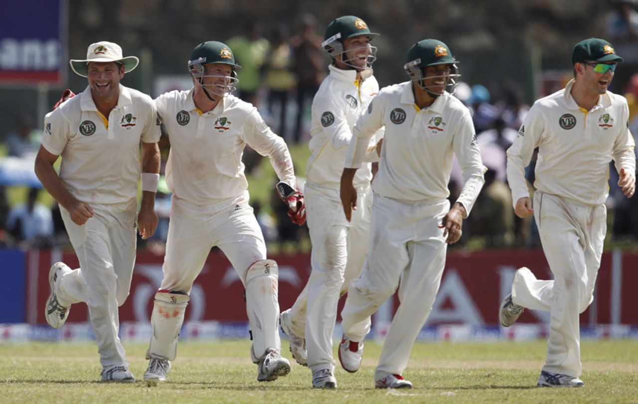 Australia celebrate their 125-run win against Sri Lanka, Sri Lanka v Australia, 1st Test, Galle, 4th day, September 3, 2011