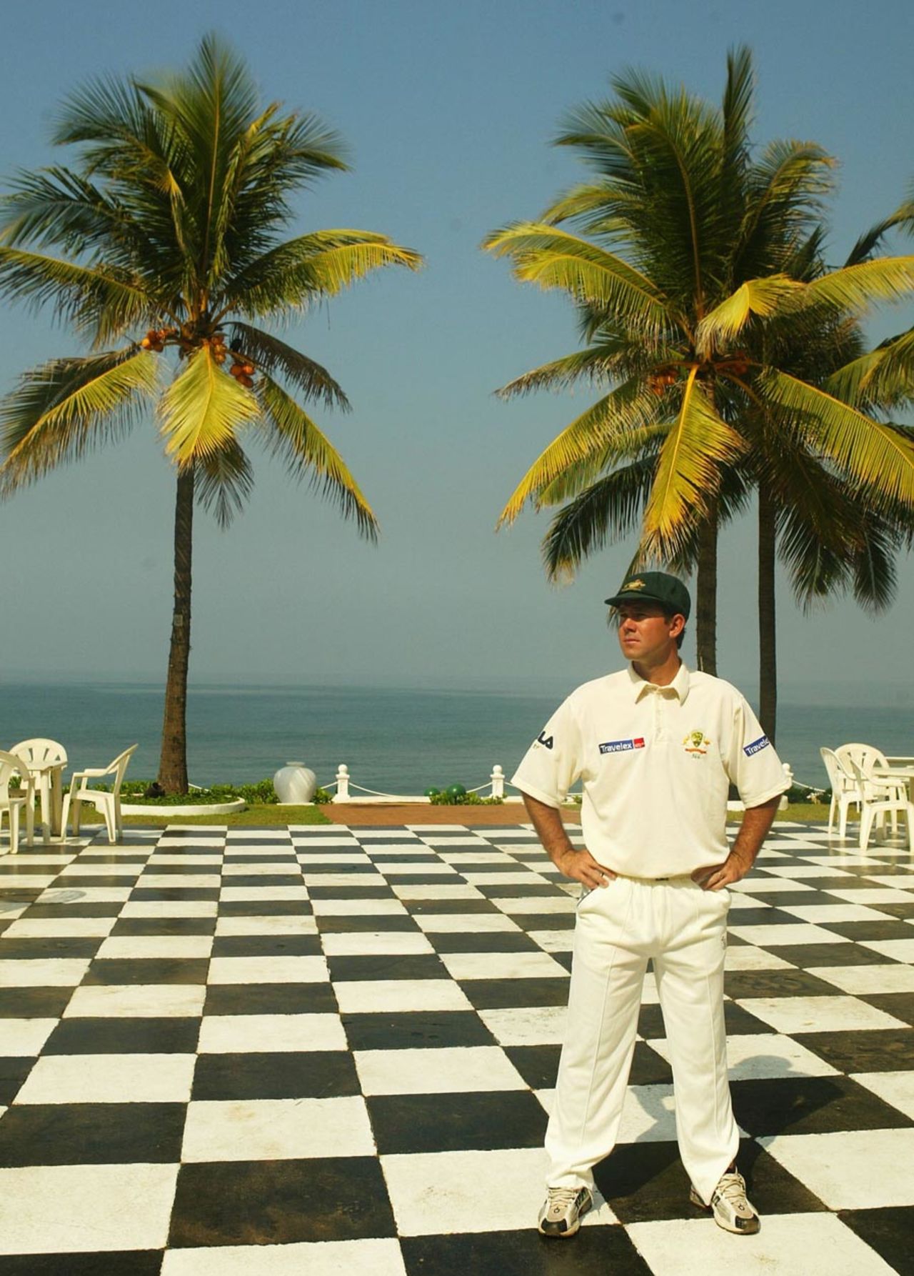 Ricky Ponting on the chessboard deck at the Galle Face Hotel, Colombo, March 5, 2004 in Colombo