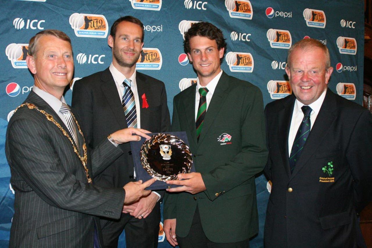 Duncan Allan (second from right) receives the Player of the Tournament award for the ICC U-19 World Cup Qualifier, Ireland, August 9, 2011