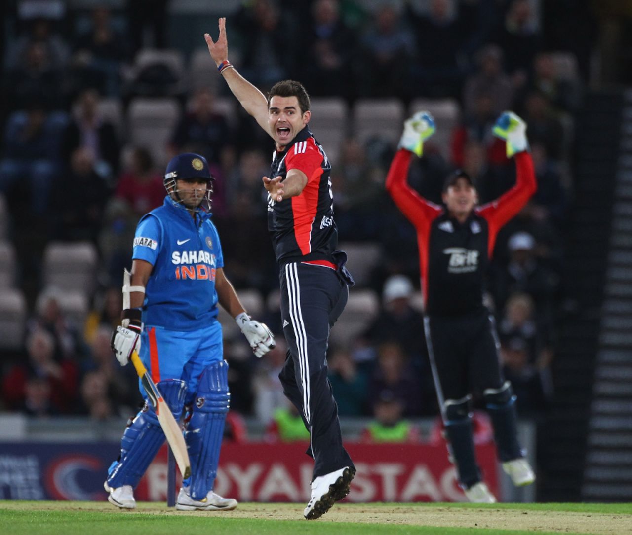 James Anderson appeals successfully for Parthiv Patel's wicket, England v India, 2nd ODI, Rose Bowl, September 6 2011