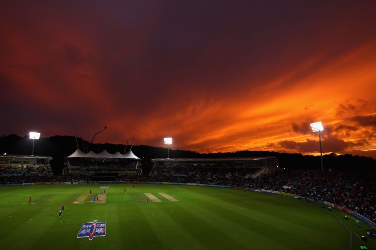 The weather cleared to reveal a dramatic sunset over the Rose Bowl, England v India, 2nd ODI, Rose Bowl, September 6 2011