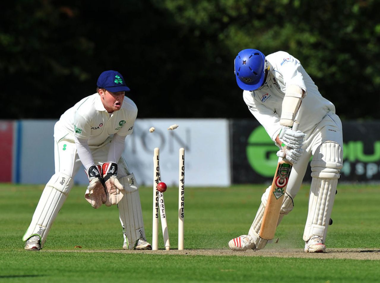 Gerrie Snyman is bowled by George Dockrell for 25, Ireland v Namibia, Intercontinental Cup, 1st day, Belfast, September 6, 2011