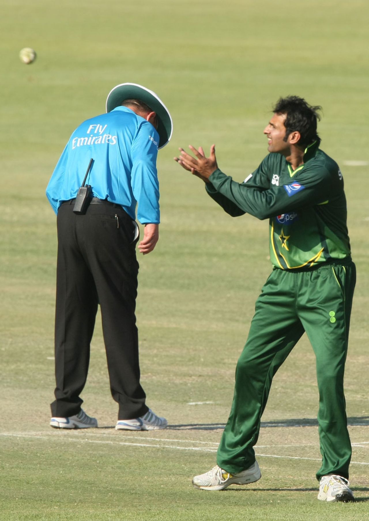 Shoaib Malik collects the ball in his first match since being cleared by the PCB's integrity committee, Zimbabwe v Pakistan, 1st ODI, Bulawayo, September 8, 2011