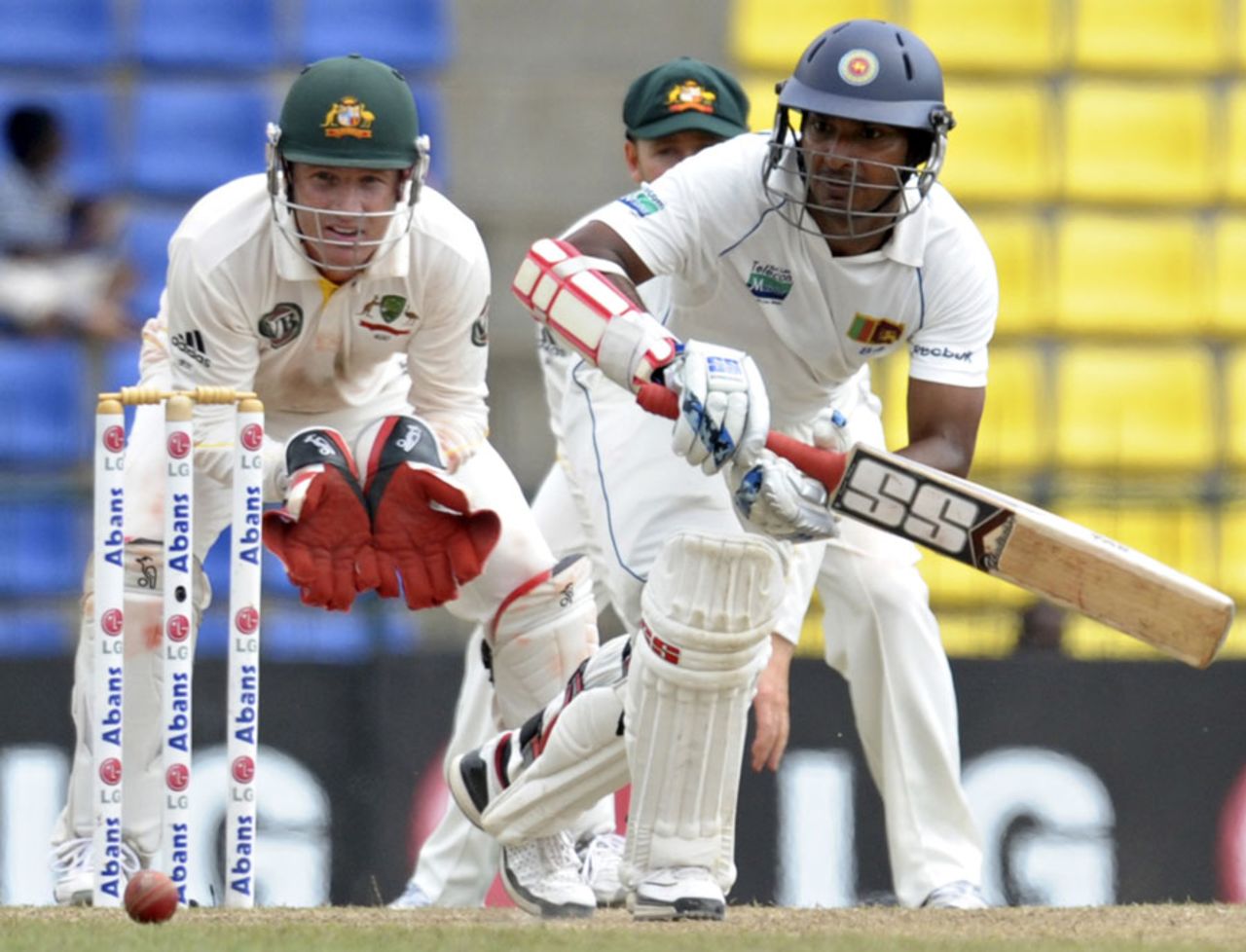 Kumar Sangakkara was unbeaten on 35 at tea, Sri Lanka v Australia, 2nd Test, Pallekele, 4th day, September 11, 2011