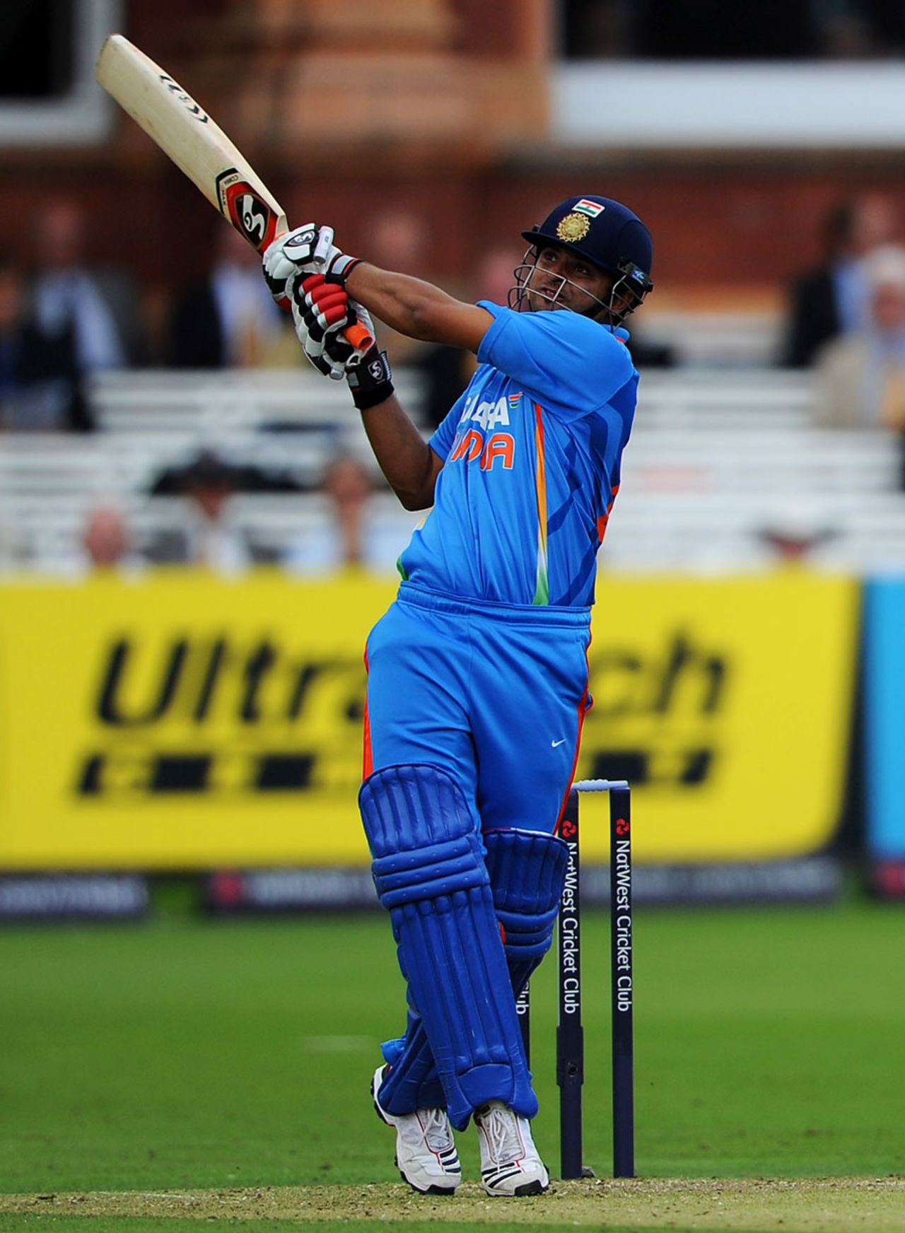 Suresh Raina goes over midwicket, England v India, 4th ODI, Lord's, September 11, 2011