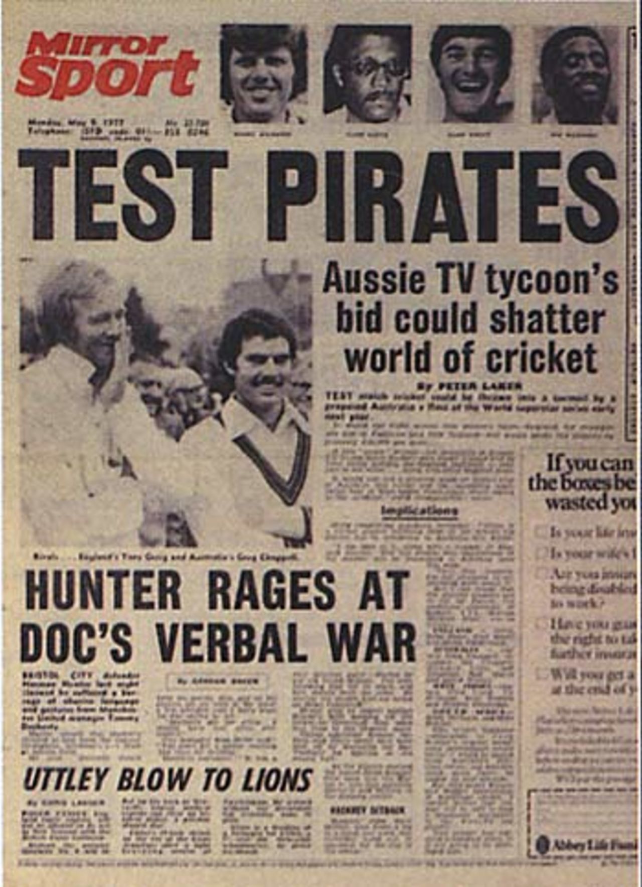 Headline announces the news of the Packer Circus, May 1977