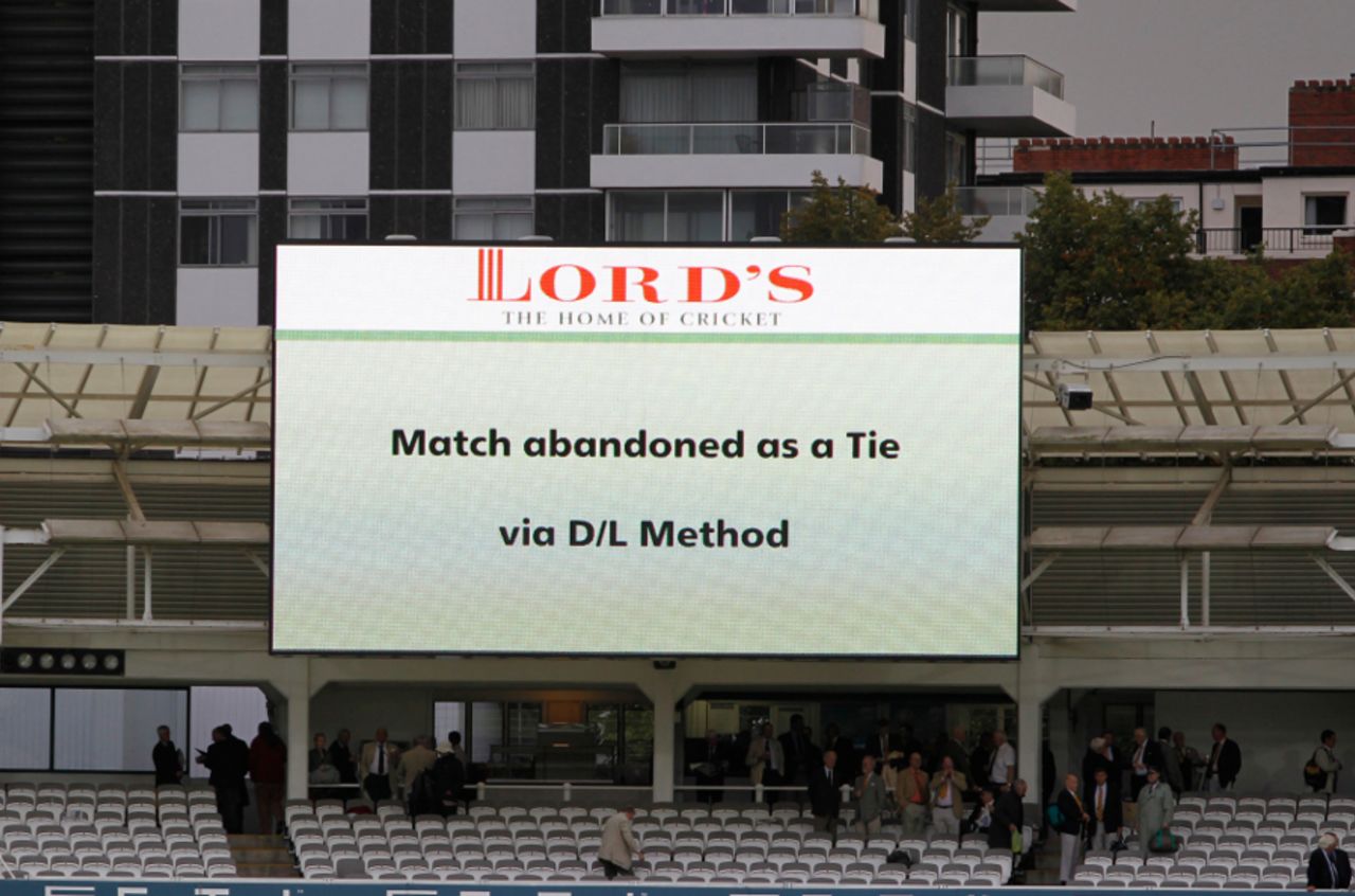The spectators at Lord's are informed of the tie, England v India, 4th ODI, Lord's, September 11, 2011