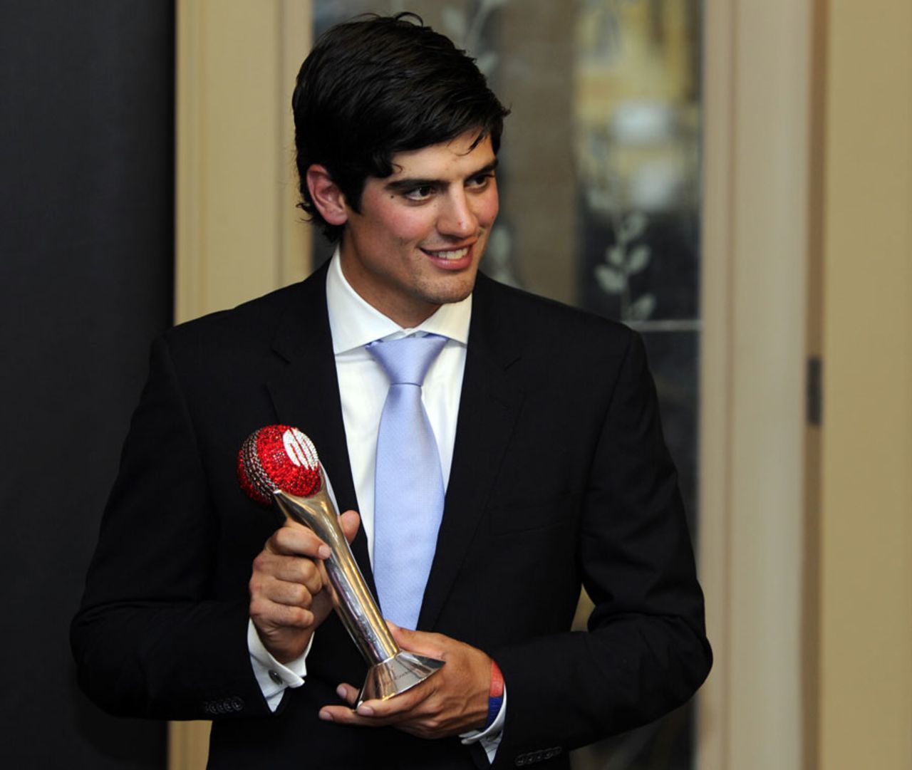 Alastair Cook poses with the ICC Test Cricketer of the Year Award, ICC Awards, London, September 12, 2011