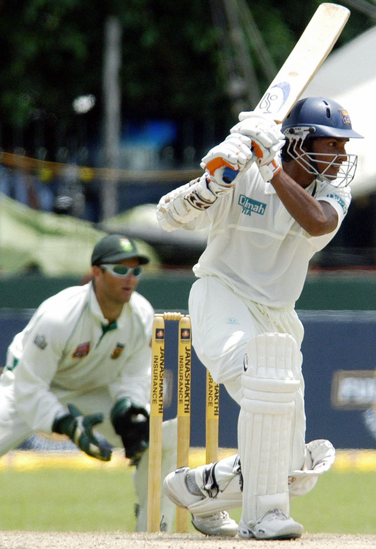 Kumar Sangakkara drives on his way to a double-century, Sri Lanka v South Africa, 2nd Test, Day 2, SSC, Colombo, August 12, 2004
