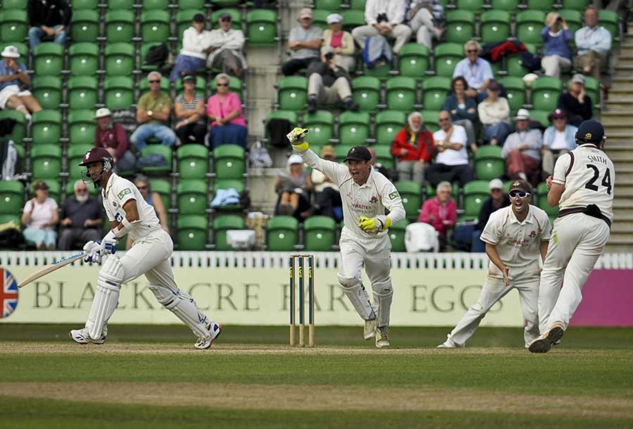 Alfonso Thomas was caught at short leg to the last ball before lunch, Somerset v Lancashire, County Championship, Division One, Taunton, September 15, 2011