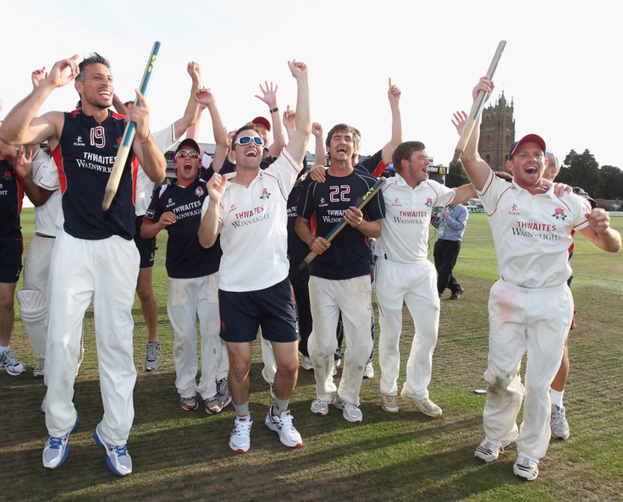 Lancashire's players celebrate securing the Championship title, Somerset v Lancashire, County Championship, Division One, Taunton, September 15, 2011