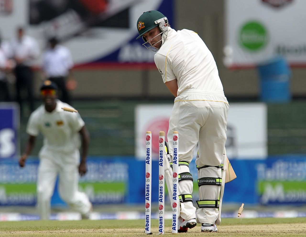 Phillip Hughes was bowled for a duck, Sri Lanka v Australia, 3rd Test, SSC, Colombo, 1st day, September 16, 2011