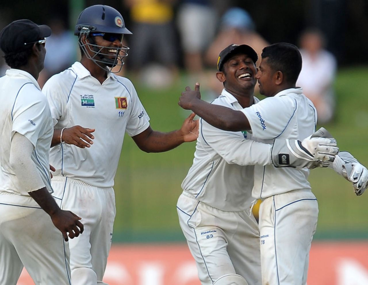 Sri Lanka celebrate Rangana Herath's dismissal of Shaun Marsh, Sri Lanka v Australia, 3rd Test, SSC, Colombo, 1st day, September 16, 2011