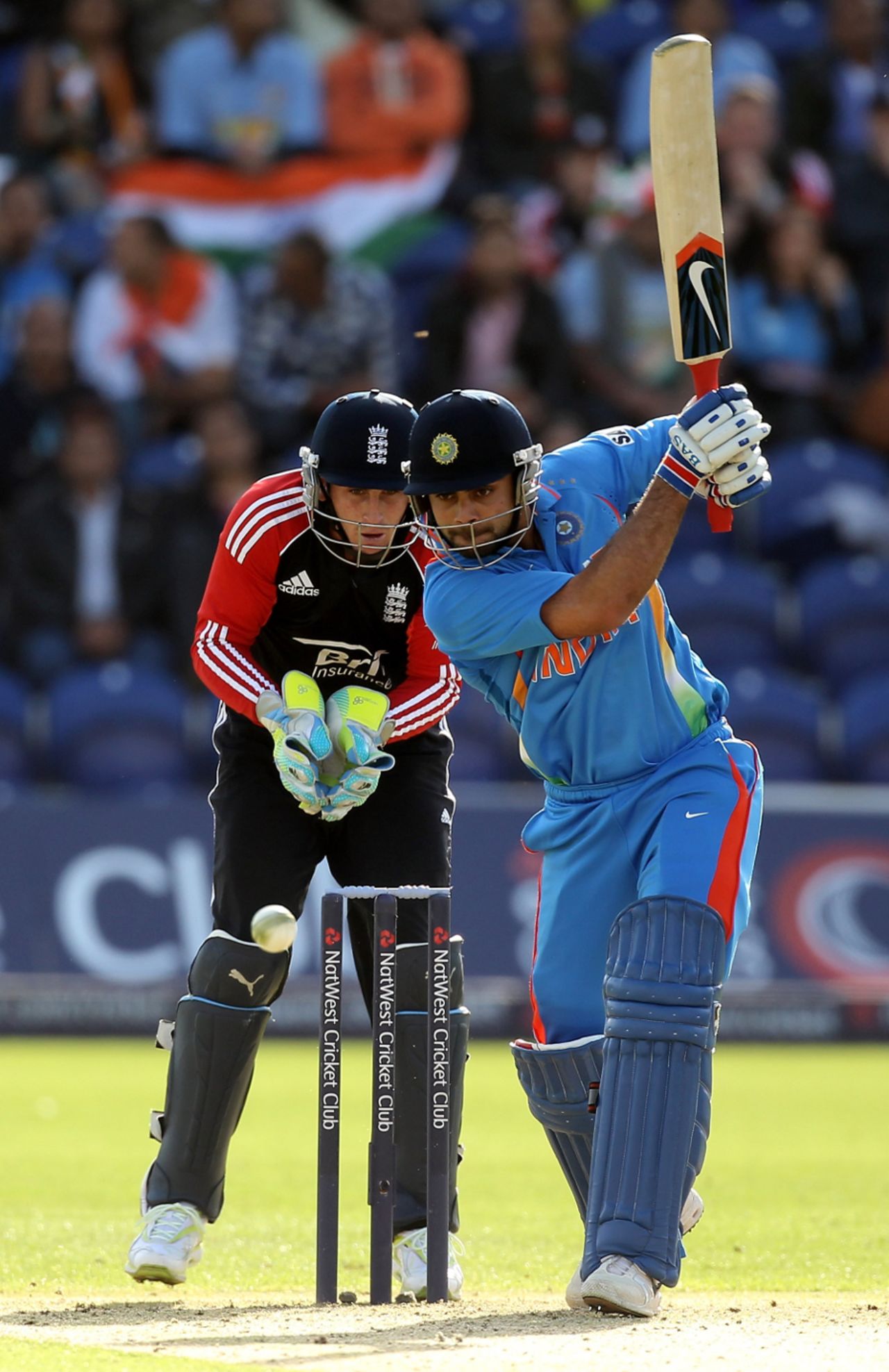 Virat Kohli drives into the off side during his knock against England, England v India, 5th ODI, Cardiff, September 16, 2011