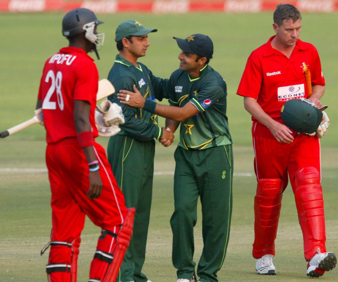 Saeed Ajmal and Rameez Raja celebrate Pakistan's win, Zimbabwe v Pakistan, 1st Twenty20, Harare, September 16, 2011