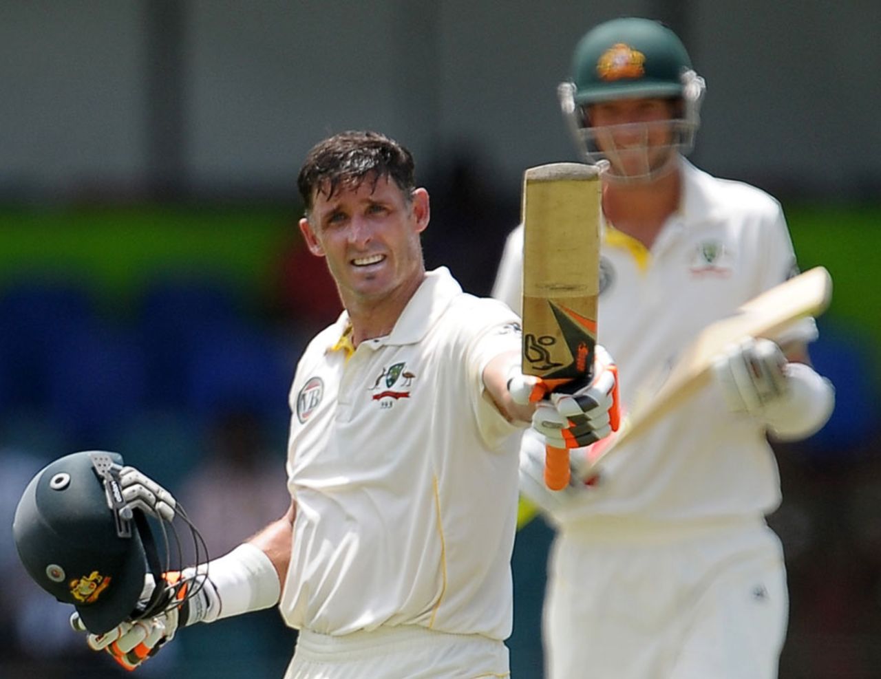 Michael Hussey celebrates his 15th Test century, Sri Lanka v Australia, 3rd Test, SSC, Colombo, 2nd day, September 17, 2011