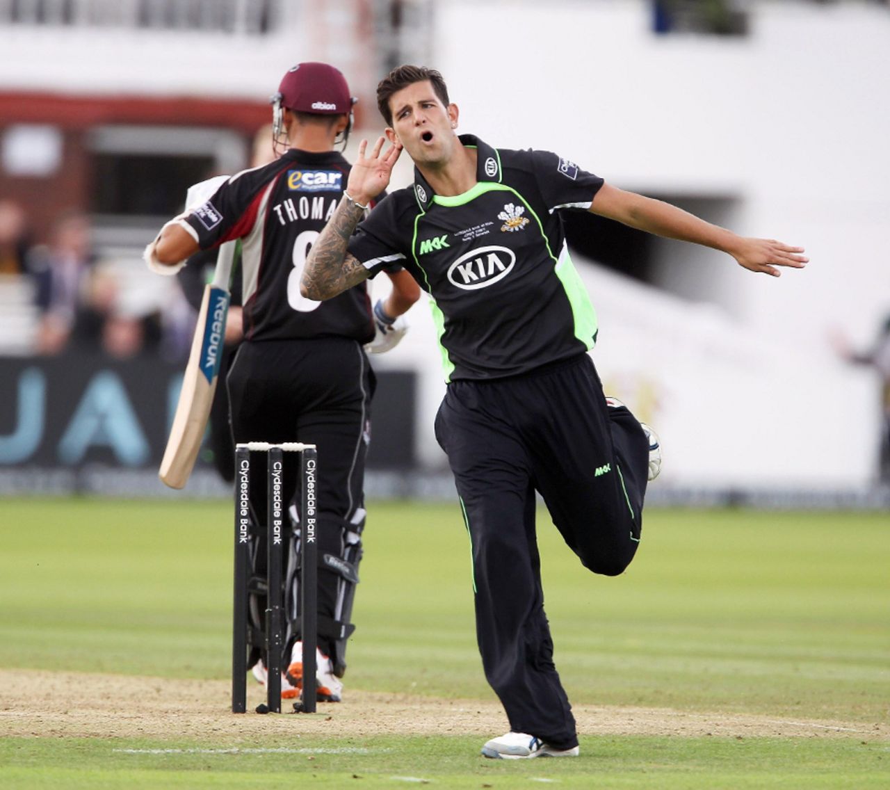 Jade Dernbach had Alfonso Thomas caught behind for his second wicket, Somerset v Surrey, CB40 final, Lord's, September 17 2011