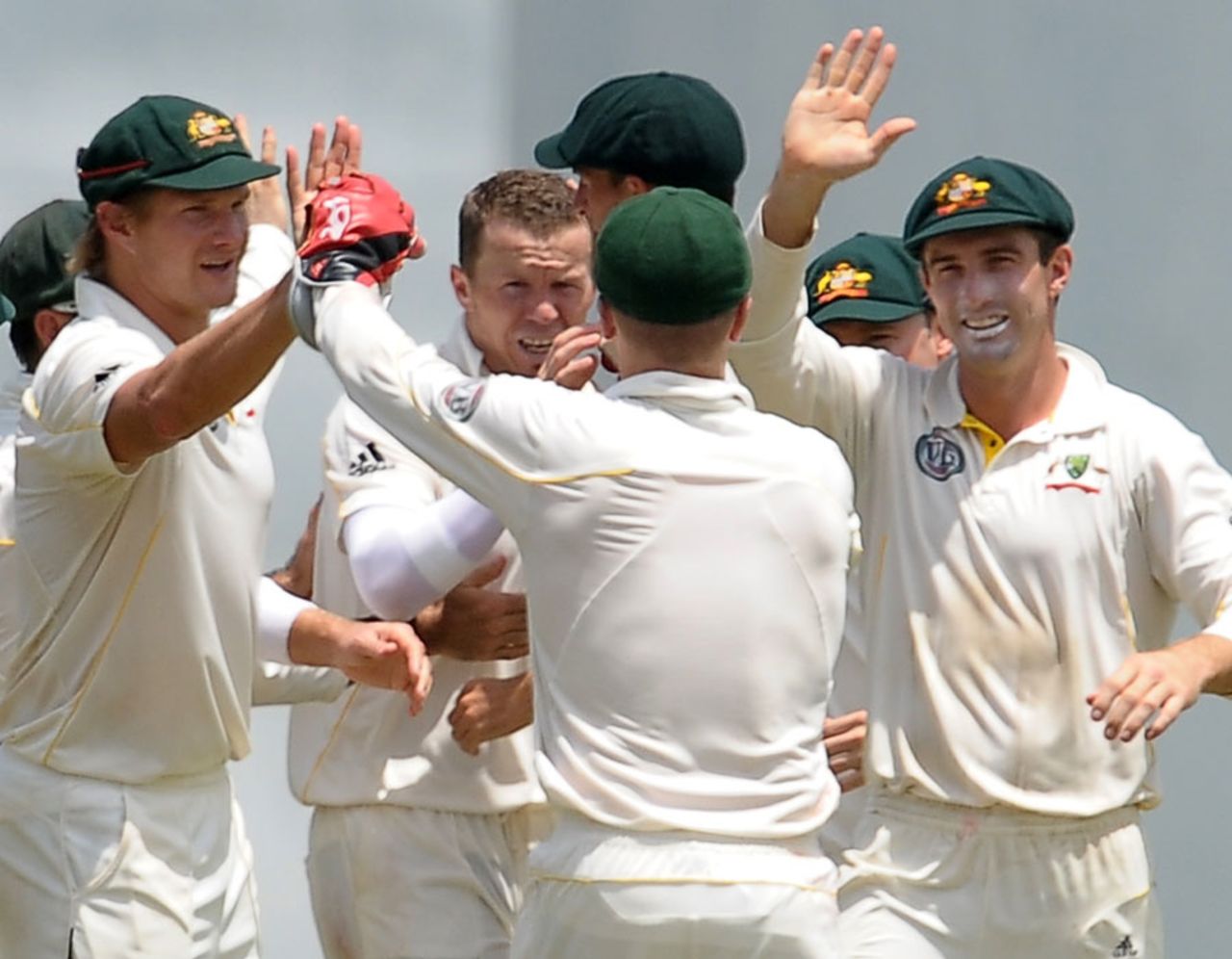 Australia celebrate the wicket of Kumar Sangakkara, Sri Lanka v Australia, 3rd Test, SSC, Colombo, 3rd day, September 18, 2011