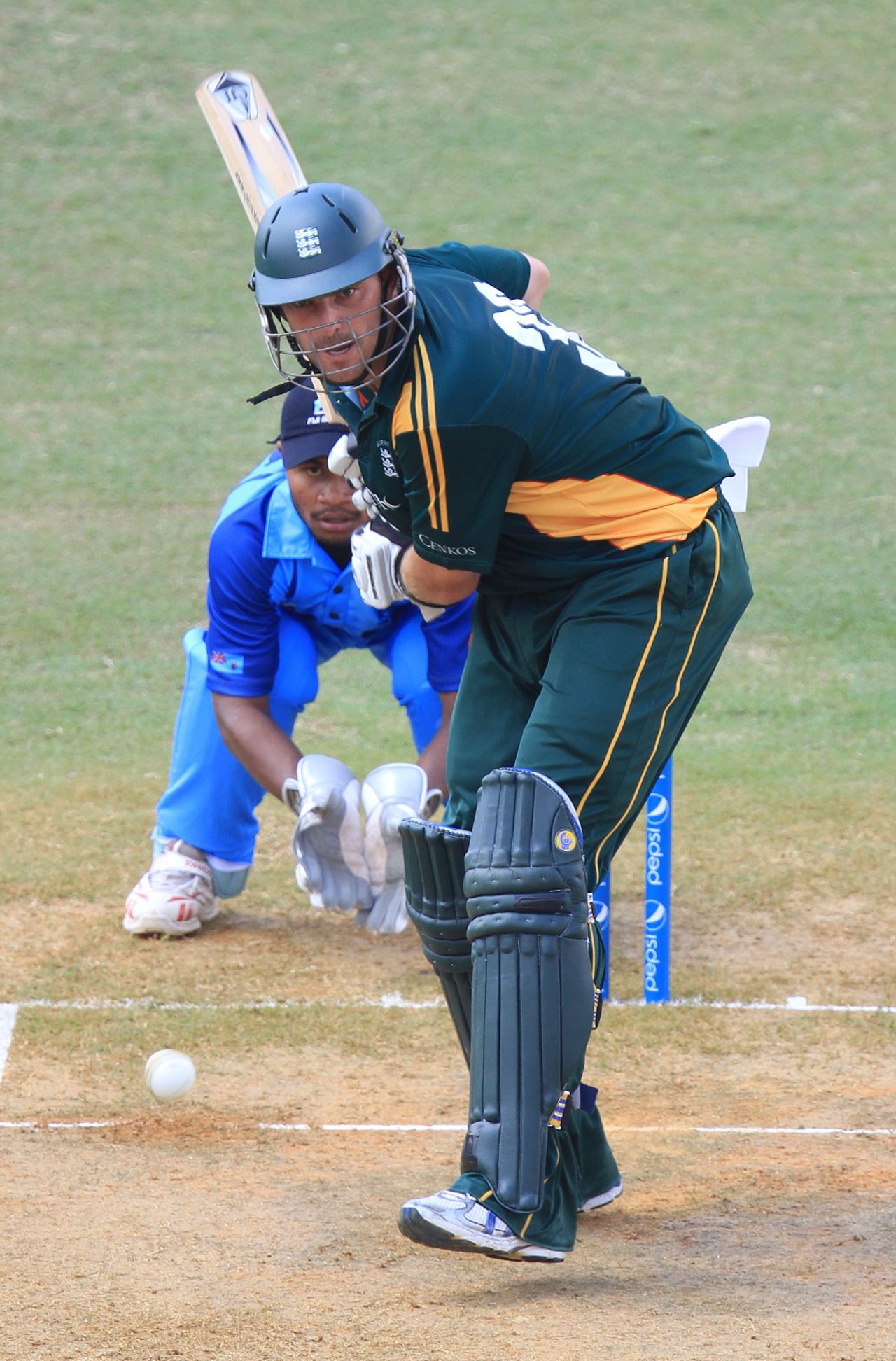 Lee Savident keeps his eye on the ball, Fiji v Guernsey, World Cricket League Division Six, Kuala Lumpur, September 18 2011