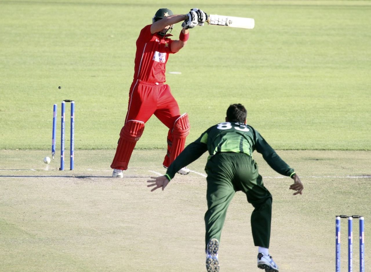 Charles Coventry is bowled by Junaid Khan, Zimbabwe v Pakistan, 2nd Twenty20, Harare, September 18, 2011