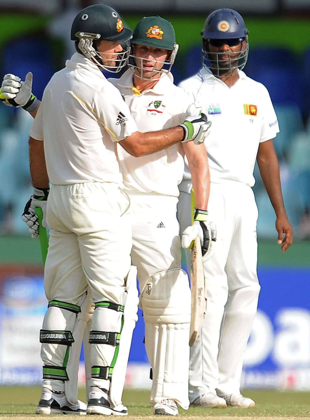 Ricky Ponting congratulates Phillip Hughes on his hundred, Sri Lanka v Australia, 3rd Test, SSC, Colombo, 4th day, September 19, 2011