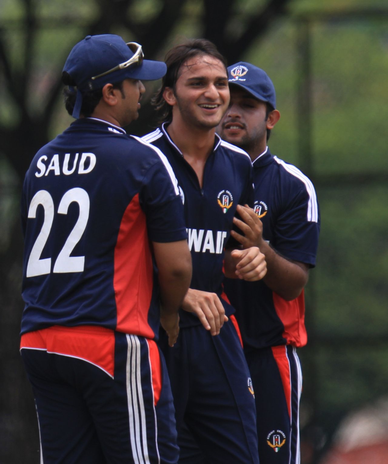 Saad Khalid is congratulated after removing Jersey's opener, Jersey v Kuwait, World Cricket League Division Six, Kuala Lumpur, September 19 2011