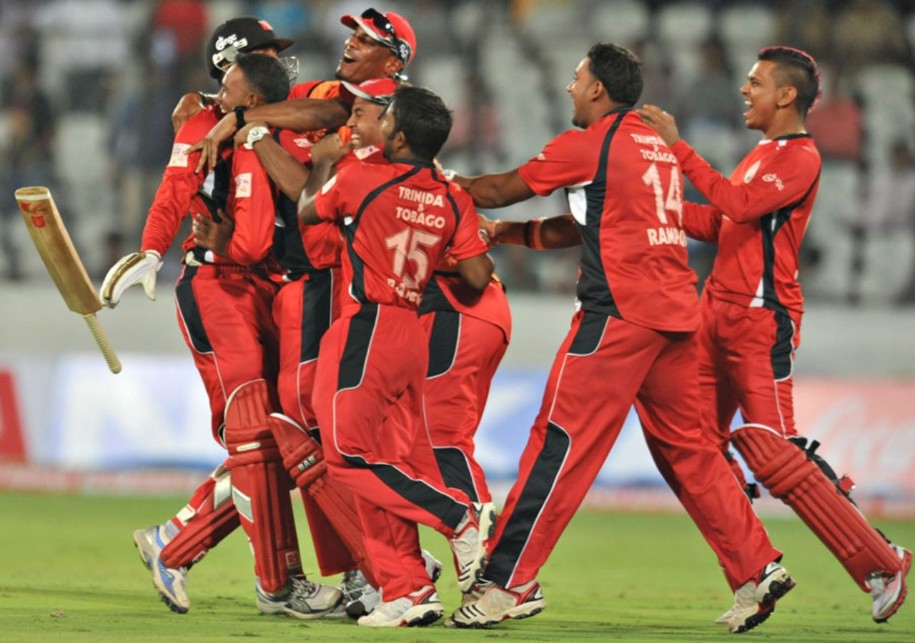 Trinidad & Tobago celebrate their win, Ruhuna v T&T, CLT20 qualifier, Hyderabad, September 19, 2011