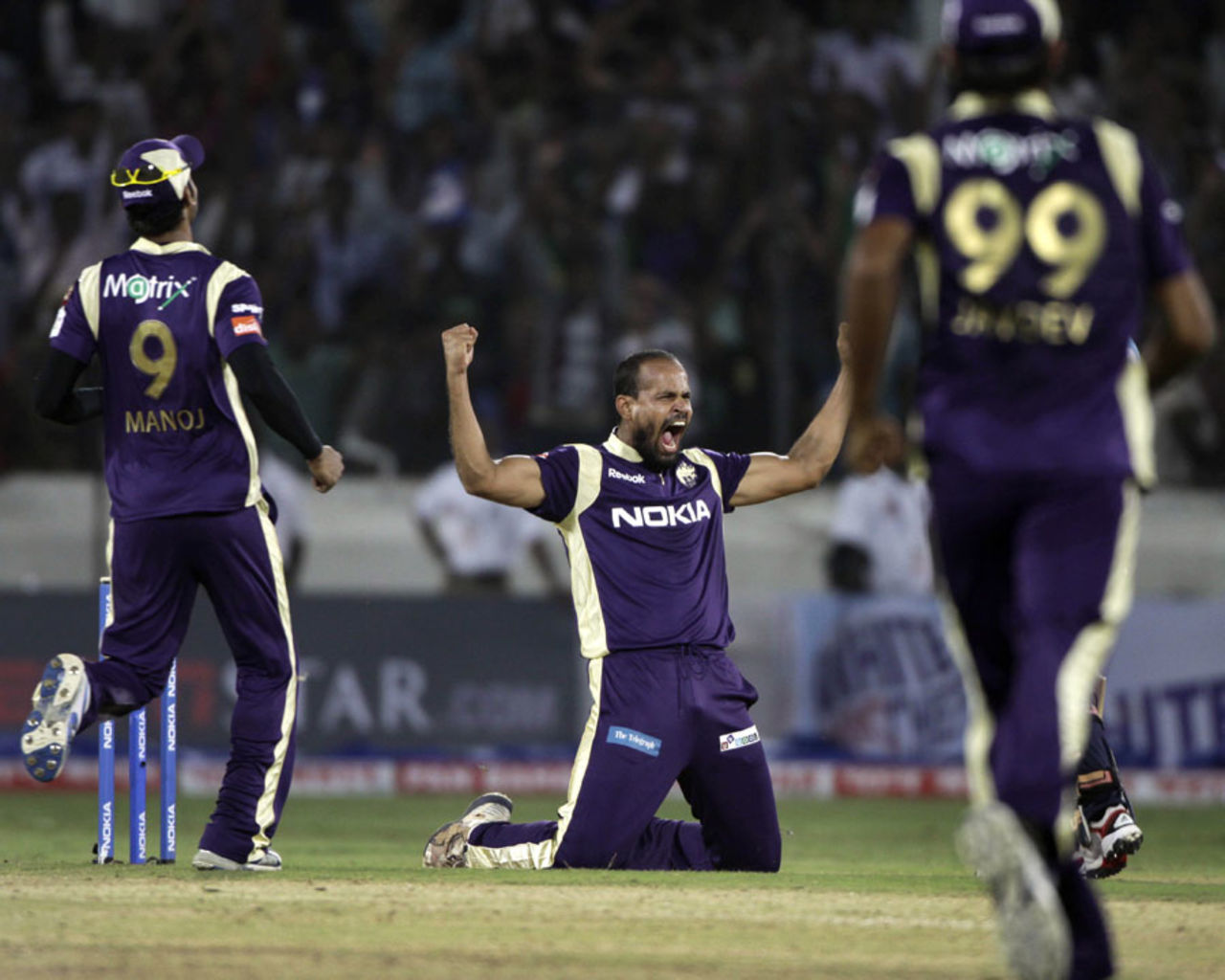 Yusuf Pathan after taking two wickets in three balls, Auckland v Kolkata Knight Riders, CLT20 qualifier, Hyderabad, September 19, 2011